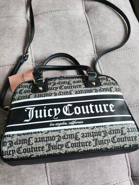 NWT Juicy Couture Women's Black Beige Fashionista Bowler Bag